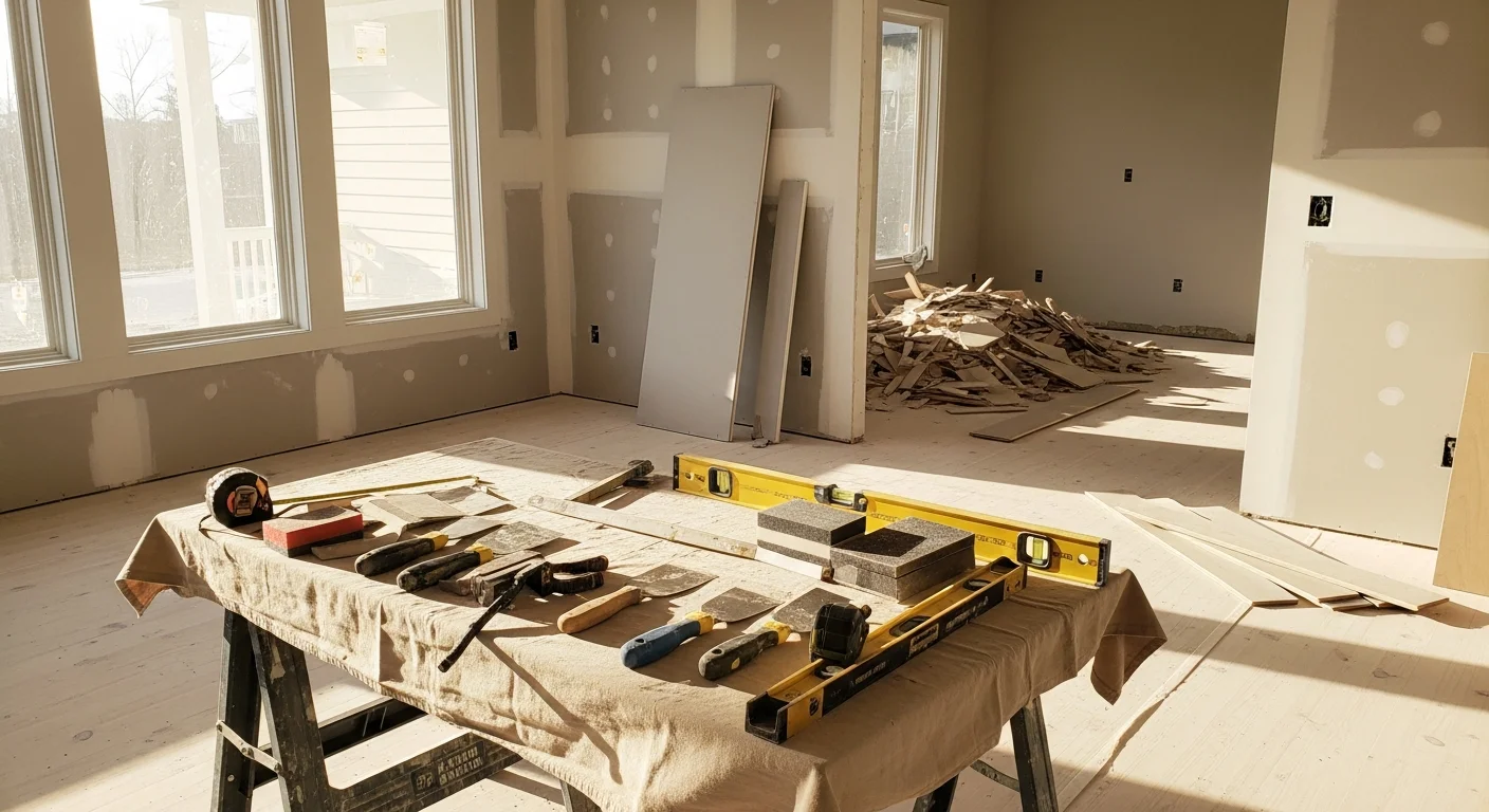 Home interior remodeling with new flooring and walls