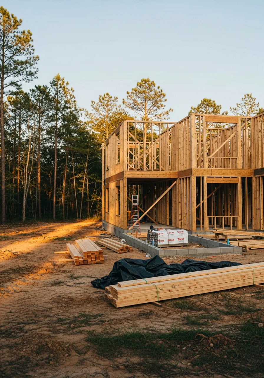 Custom home under construction in Castle Hayne with large lot and rural setting