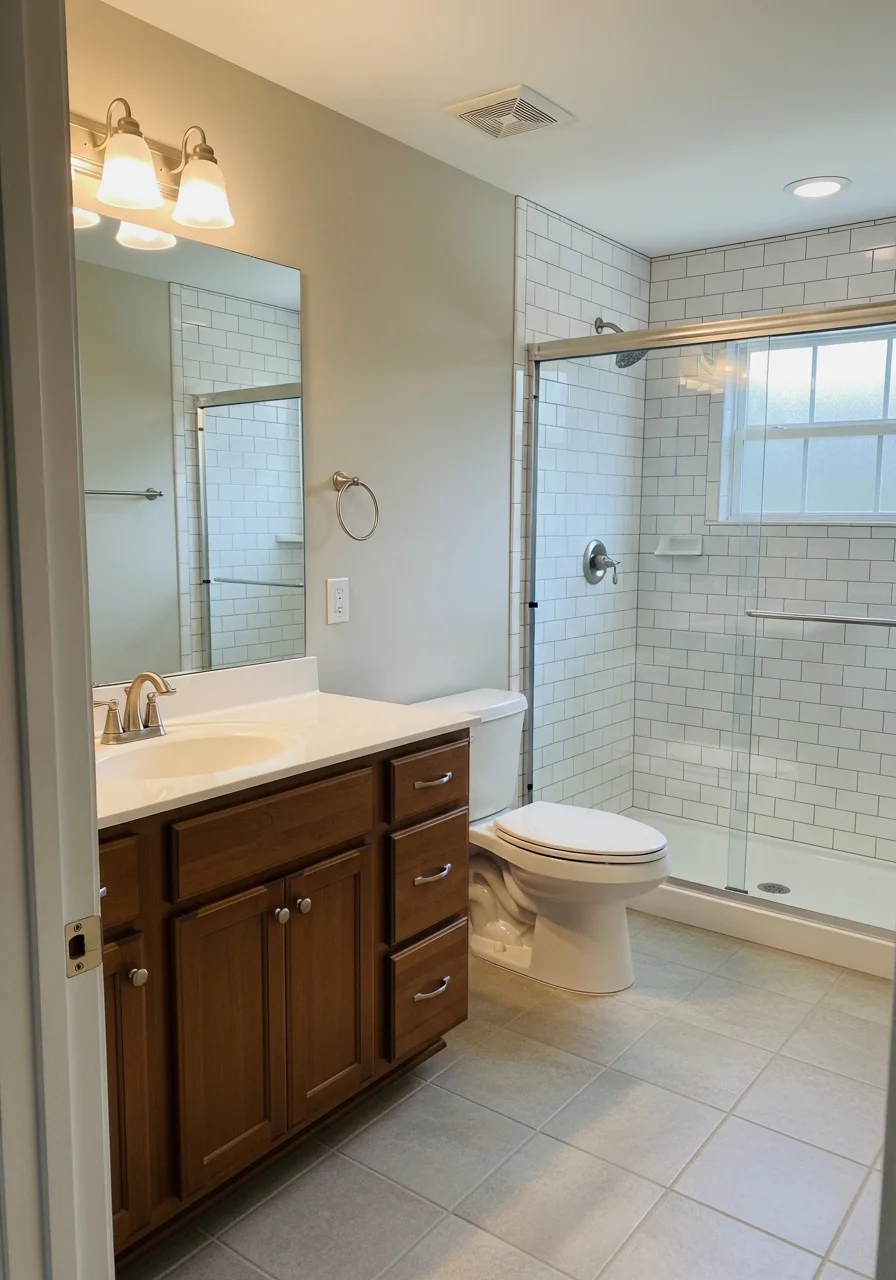 Custom bathroom remodel featuring new tile, fixtures, and cabinetry in Grifton home