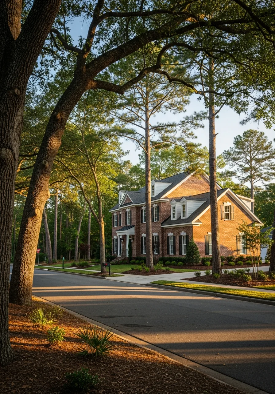 New Bern residential neighborhood with custom homes and tree-lined streets