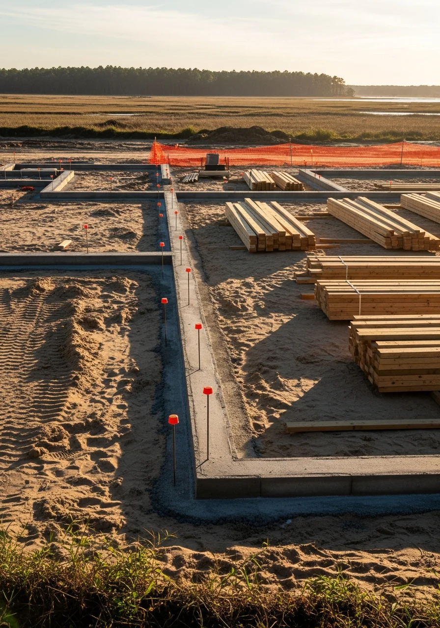 Custom home construction site in Rocky Point near Wilmington, NC