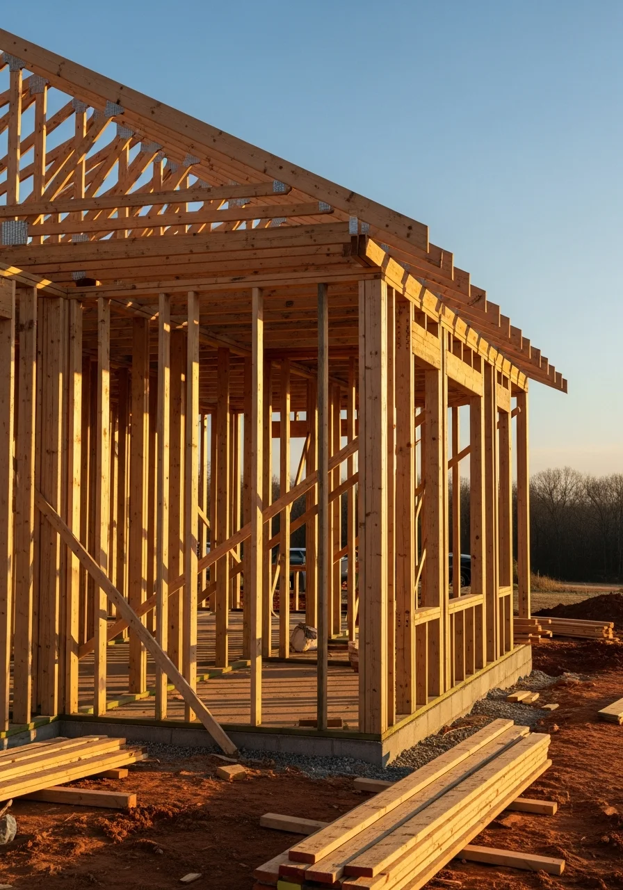 New residential construction in Winterville with modern home framing