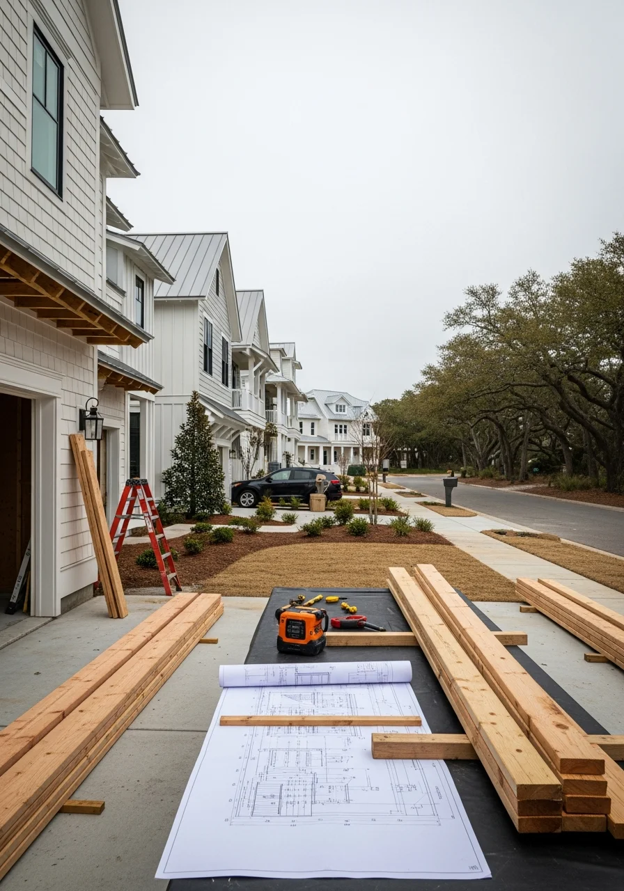 Upscale residential neighborhood with custom homes near Wrightsville Beach's Intracoastal Waterway
